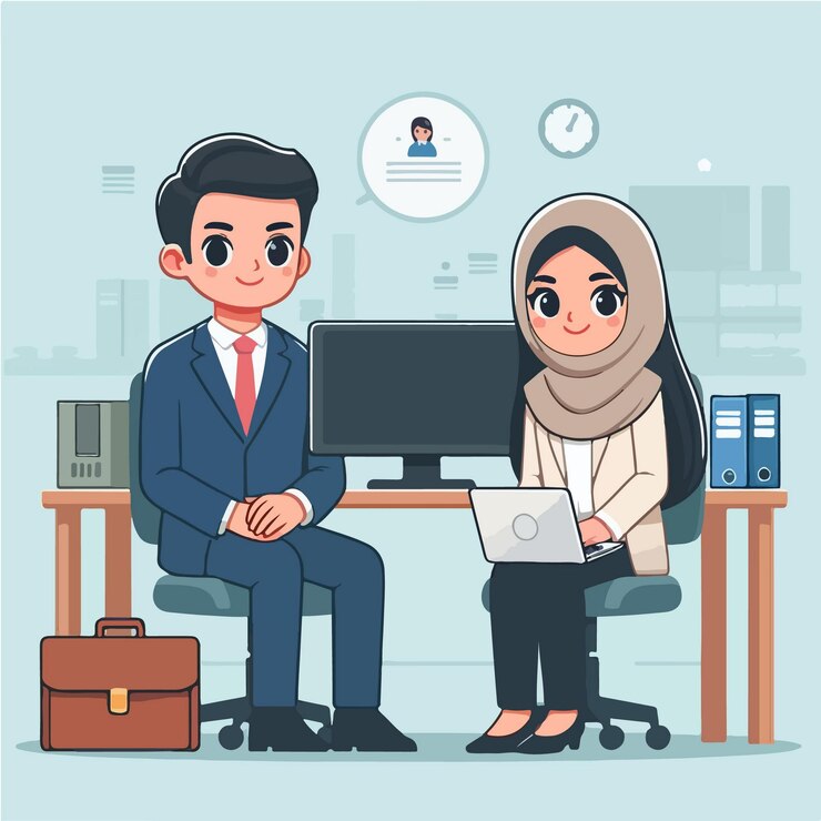 Vector flat design illustration concept of a consultant with client