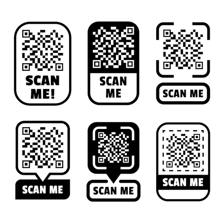 Vector flat design scan me label set