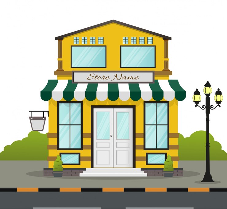 Vector flat design store front with place for store name