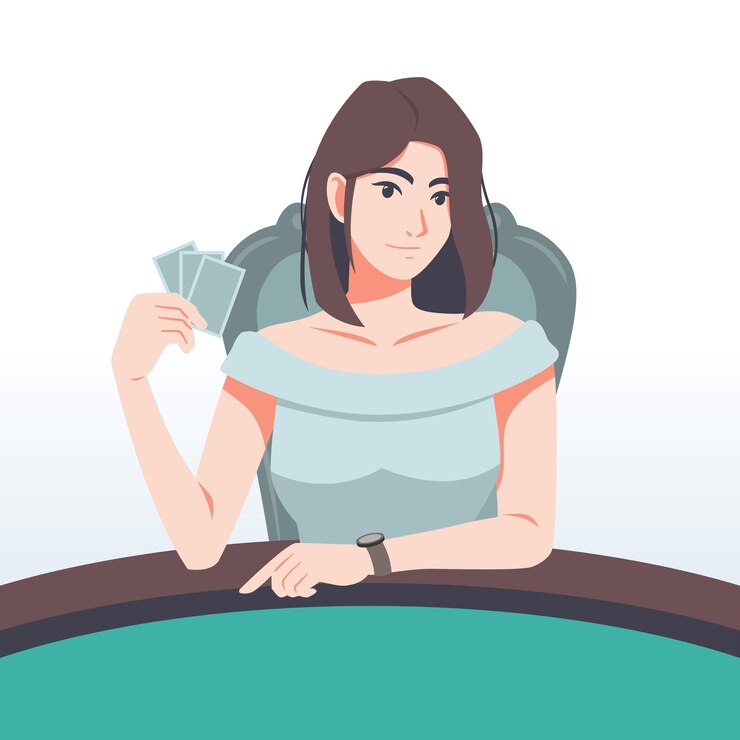 Flat Illustration of a Beautiful Girl Holding Poker Cards