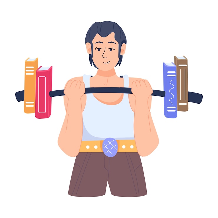 Vector flat illustration of books weight