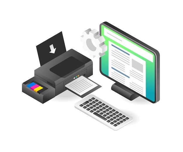 flat isometric illustration concept print design file with computer