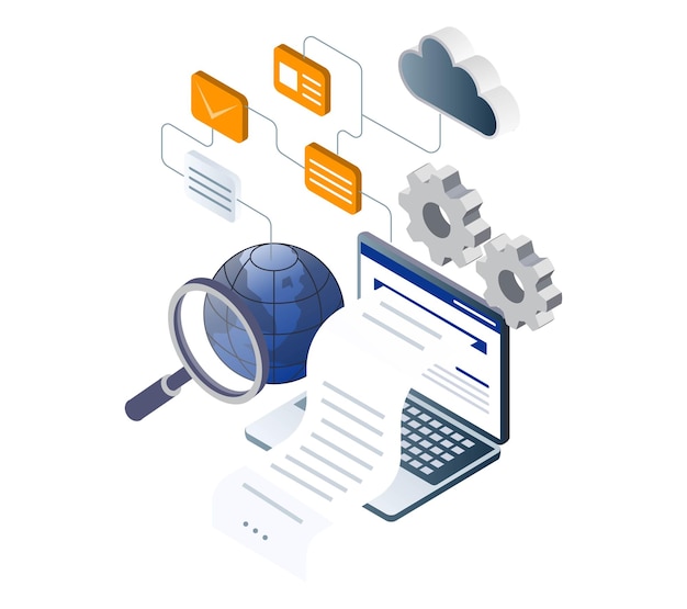 Flat isometric illustration concept world data transfer process