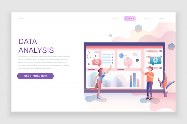flat landing page template of auditing, data analysis