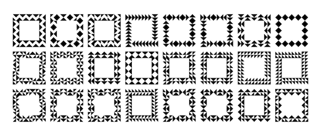 Flat memphis triangle square border design set