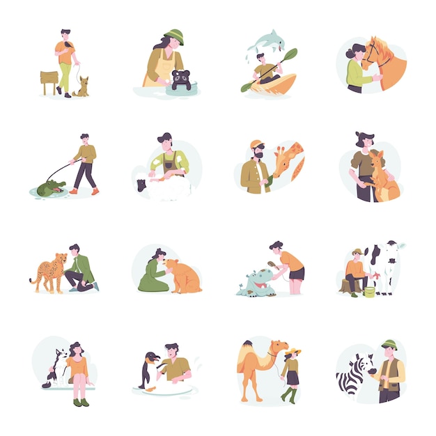 Flat Style Animal Care Illustrations Set
