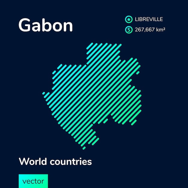 Flat vector Gabon map in turquoise colors on a dark blue background. Stylized map icon of Gabon.