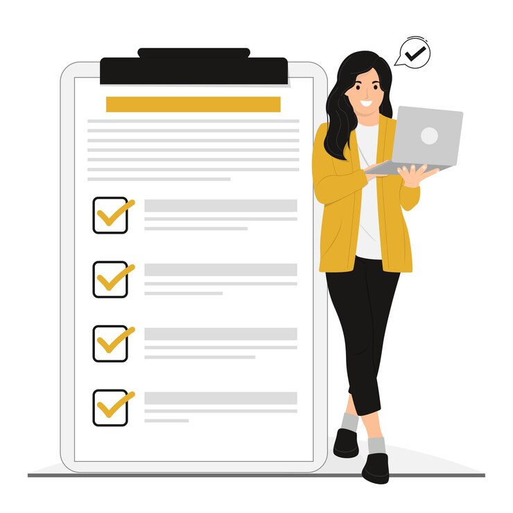 Flat vector happy businesswoman showing completed task document done her job