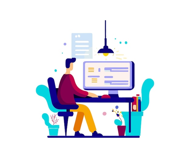 flat vector illustration of the person using a computer