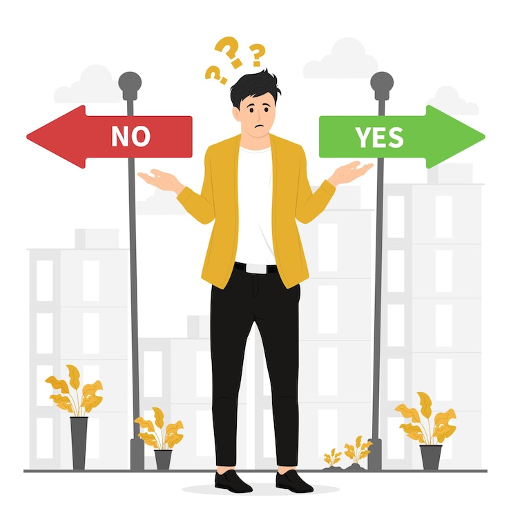 Vector flat vector man confused in making decisions
