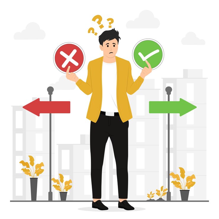 Vector flat vector man confused in making decisions