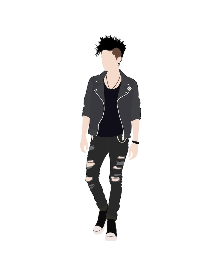 Vector flat vector people and illustration woman with casual punk outfit