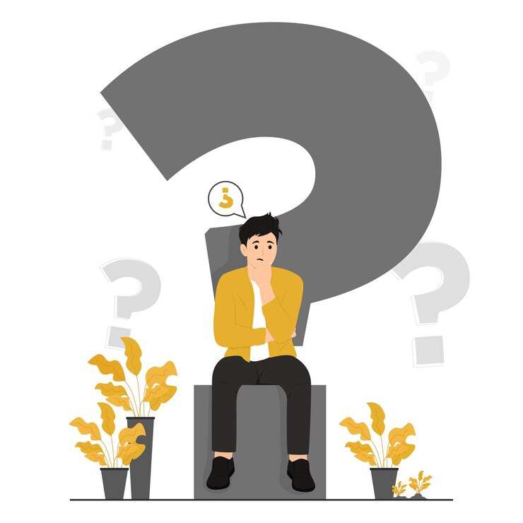 Flat vector people doubt asking questions sitting question mark flat illustration