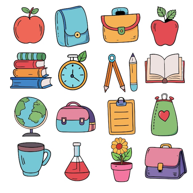 Flat vector set of compositions with objects related to education theme Back to school
