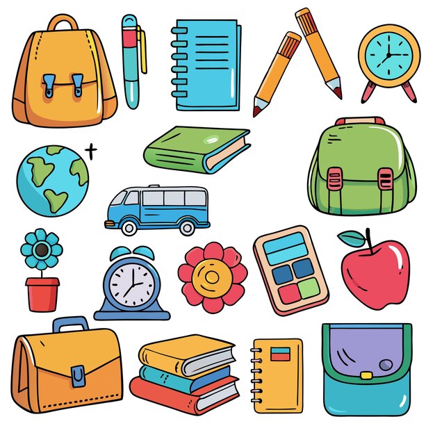 Flat vector set of compositions with objects related to education theme Back to school