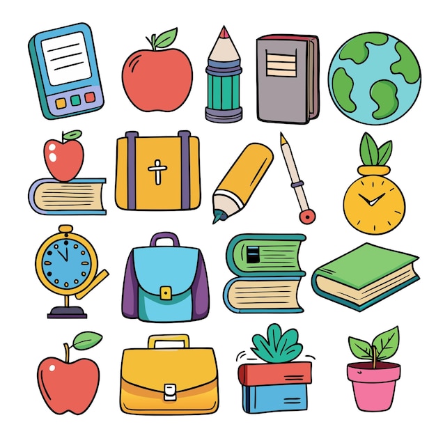 Flat vector set of compositions with objects related to education theme Back to school