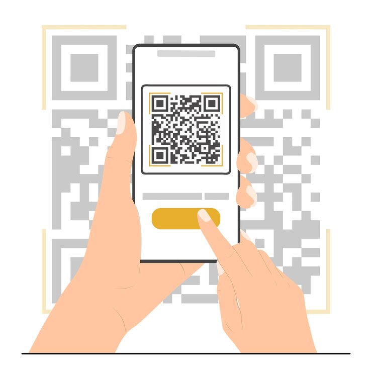 Flat vector smartphone scanning qr code concept illustration