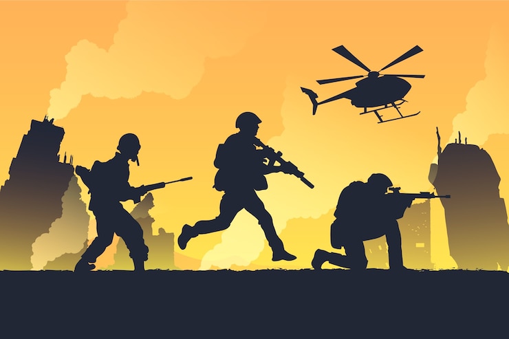 Vector flat war silhouettes illustration