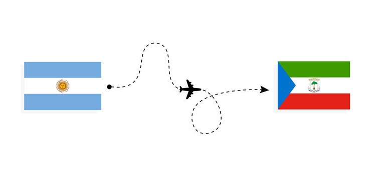 Vector flight and travel from argentina to equatorial guinea by passenger airplane travel concept