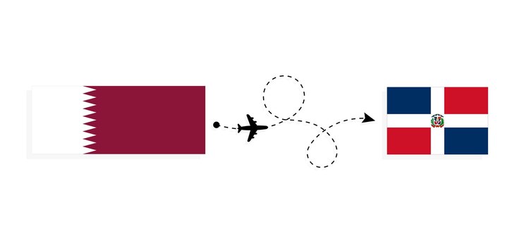 Vector flight and travel from qatar to dominican republic by passenger airplane travel concept