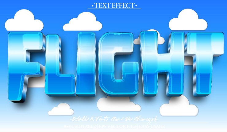 Vector flight vector text effect editable alphabet fly airplane