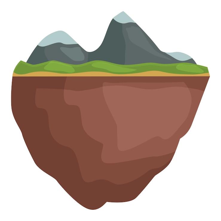 Vector floating island with mountain peak illustration