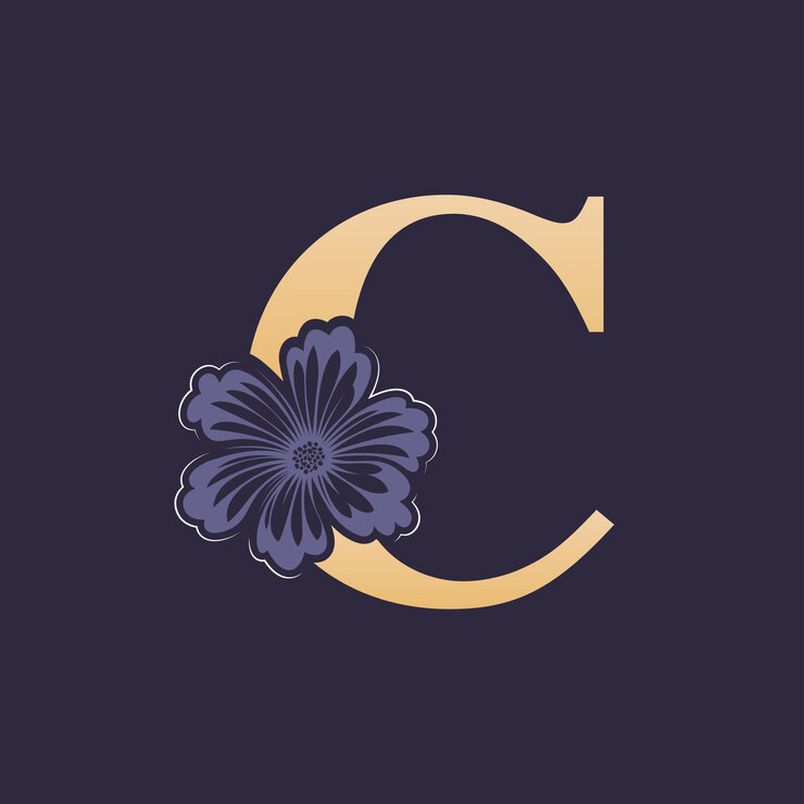 Vector floral alphabet c logo with flower initial letter c logo template