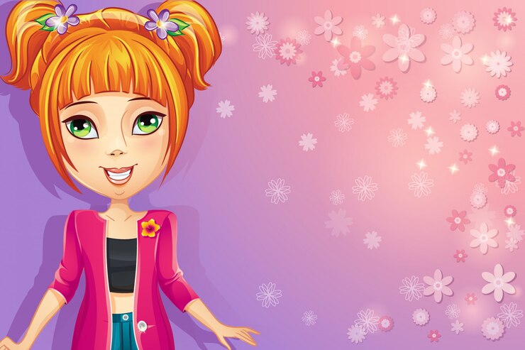 Vector floral background with a teen girl.