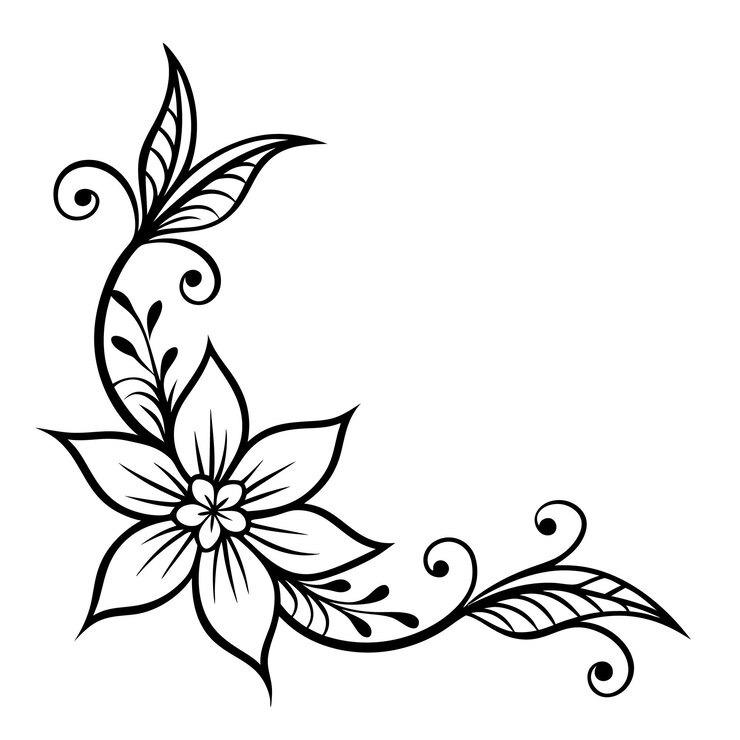 Vector floral corner line art illustration black and white