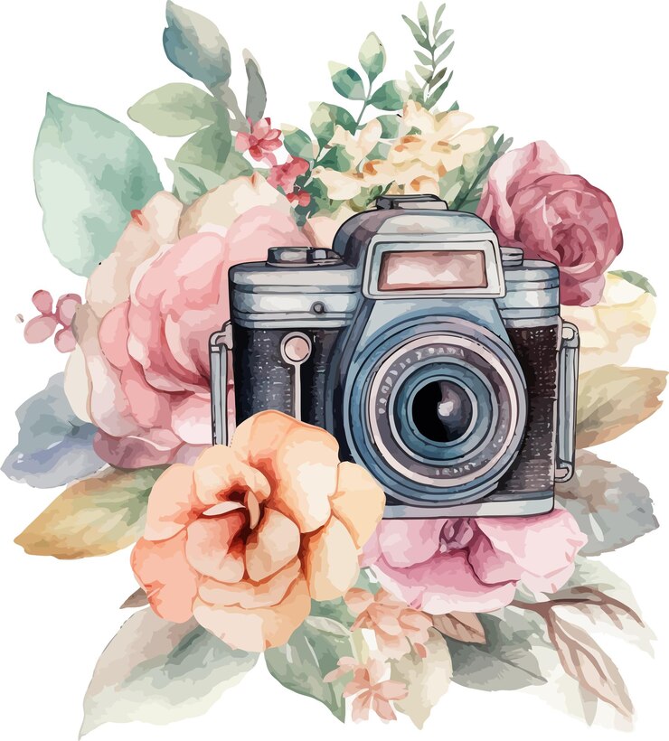 Floral Digital Camera Illustration Vector Sublimation Clipart