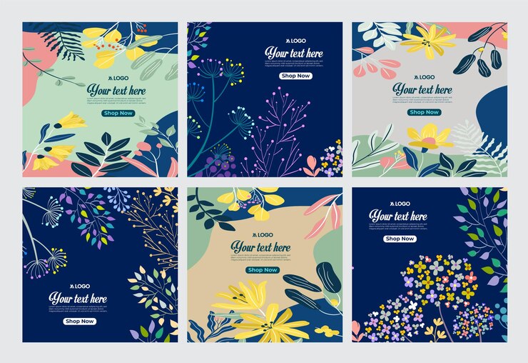 Floral Social Media poster design Templates set
