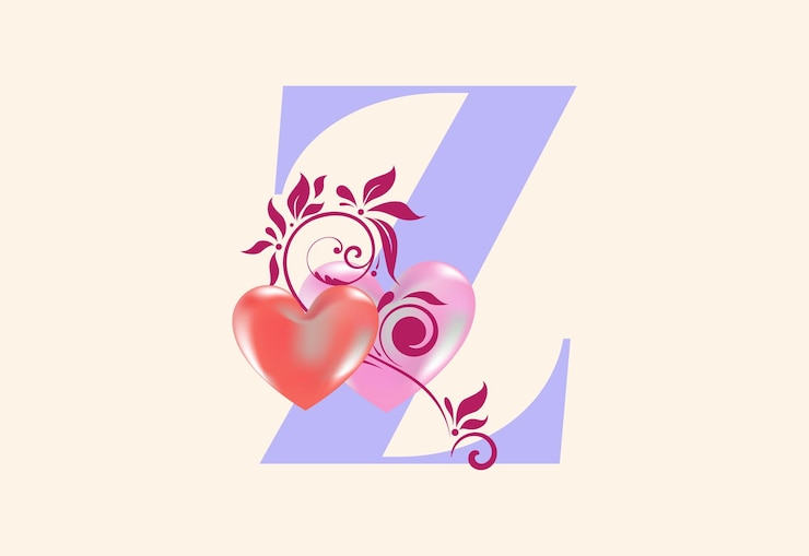 Vector floral z monogram letter with heart sign initial alphabet with botanical elements