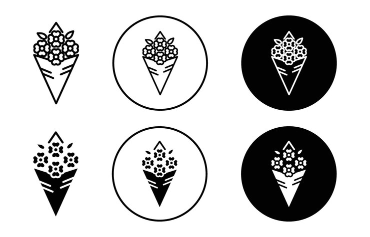 Vector flowers bouquet wrapping icon collection of outline thin line symbol or sign