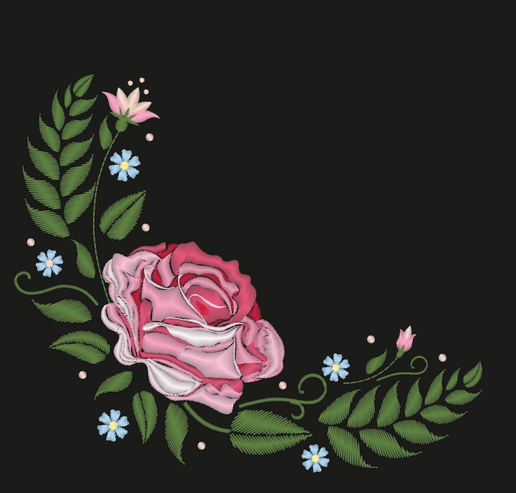 Vector flowers roses isolated on black background