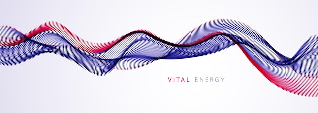 Flowing energy particles, wave of blended dots. Curved dotted 3d lines vector effect illustration. 3d futuristic technology style.
