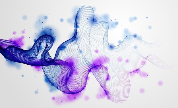Flowing energy particles, wave of blended dots. Curved dotted 3d lines vector effect illustration. 3d futuristic technology style.