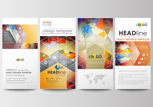 Flyers set, modern banners. Cover template. Abstract colorful triangle design