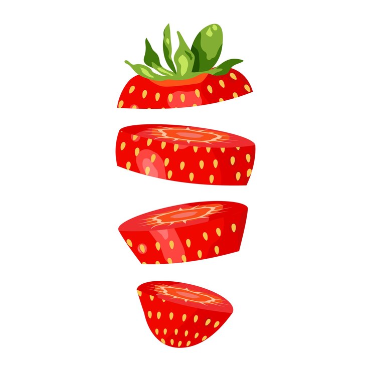 Vector flying fresh strawberry slices