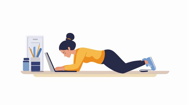 Vector focused young woman plank exercise at home