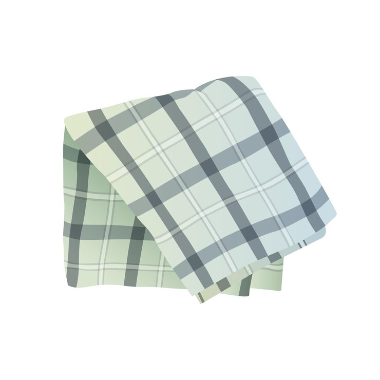 Vector folded fabric towel or kitchen blanket with traditional tartan texture
