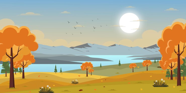 Vector foliage season autumn landscape in flat style