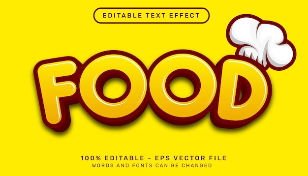 food 3d text effect and editable text effect with cook hat illustration