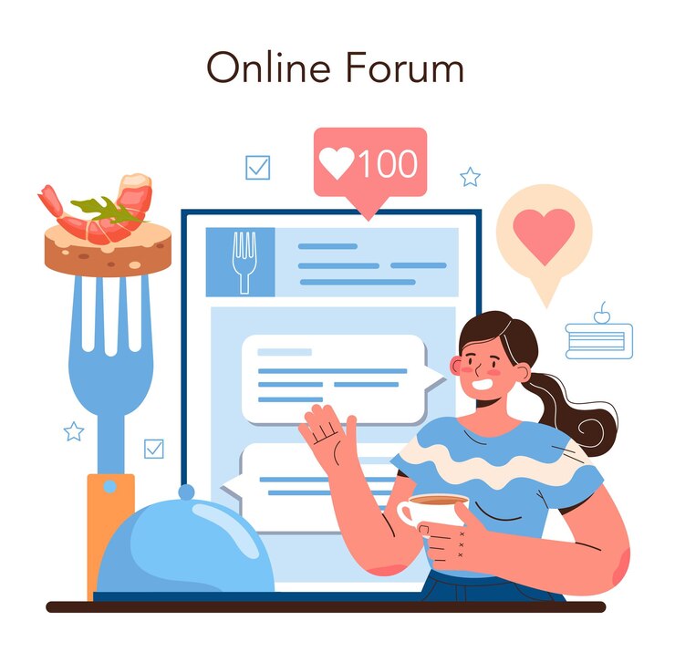 Vector food critic online service or platform professional writer making review