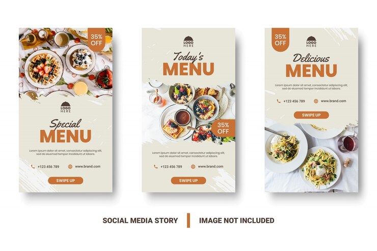 Vector food menu banner social media story.