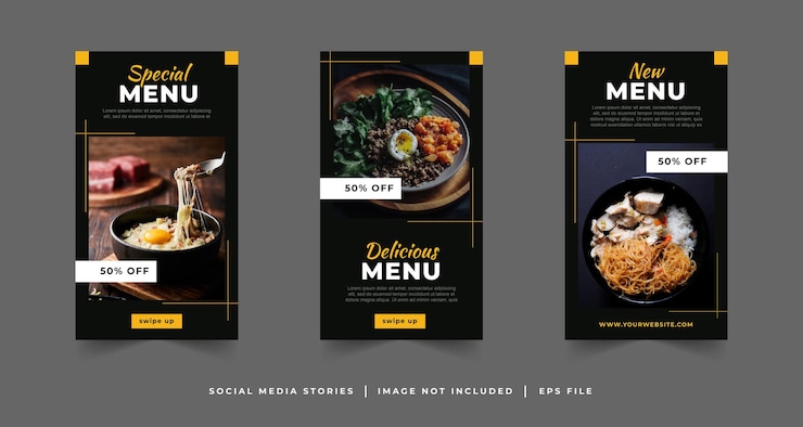 Vector food menu social media stories