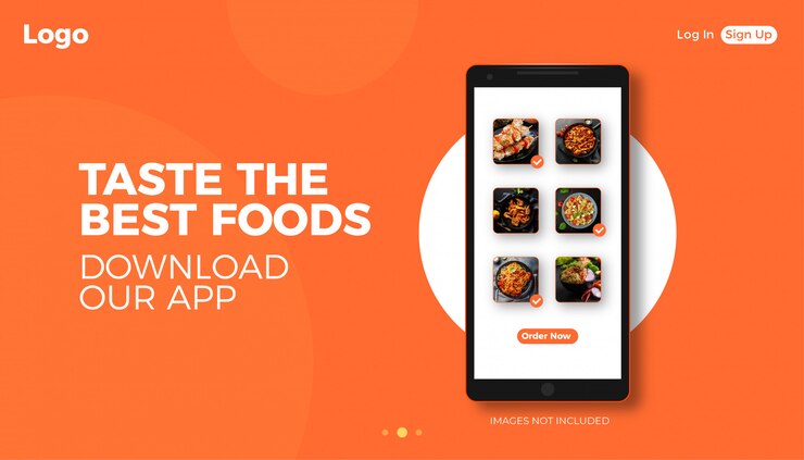 Vector food web banner with realistic phone design
