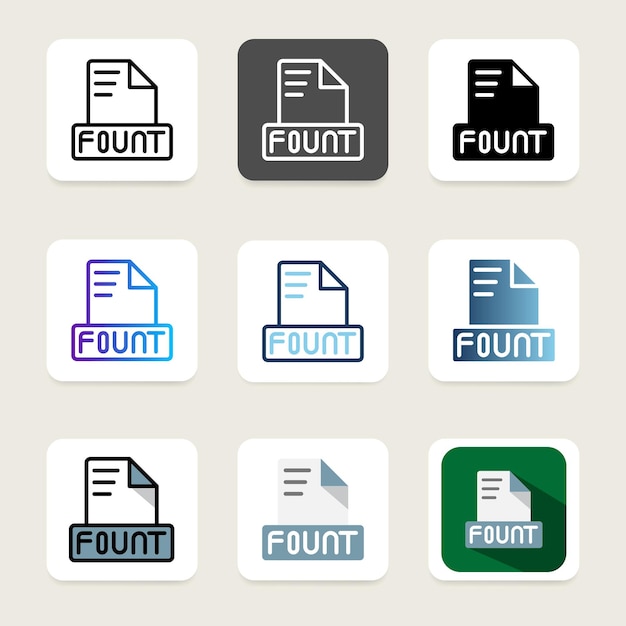 Fountain collection of file format icons with attractive color variations