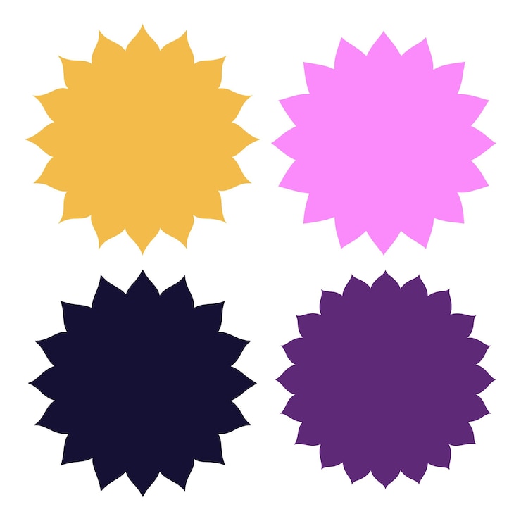 Vector four purple and yellow circles with a purple and orange border