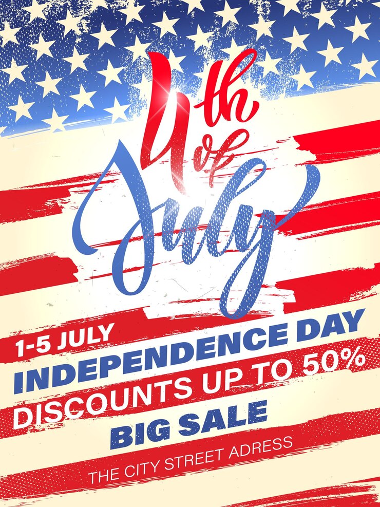 Fourth July USA Independence Day fireworks sale poster flyer