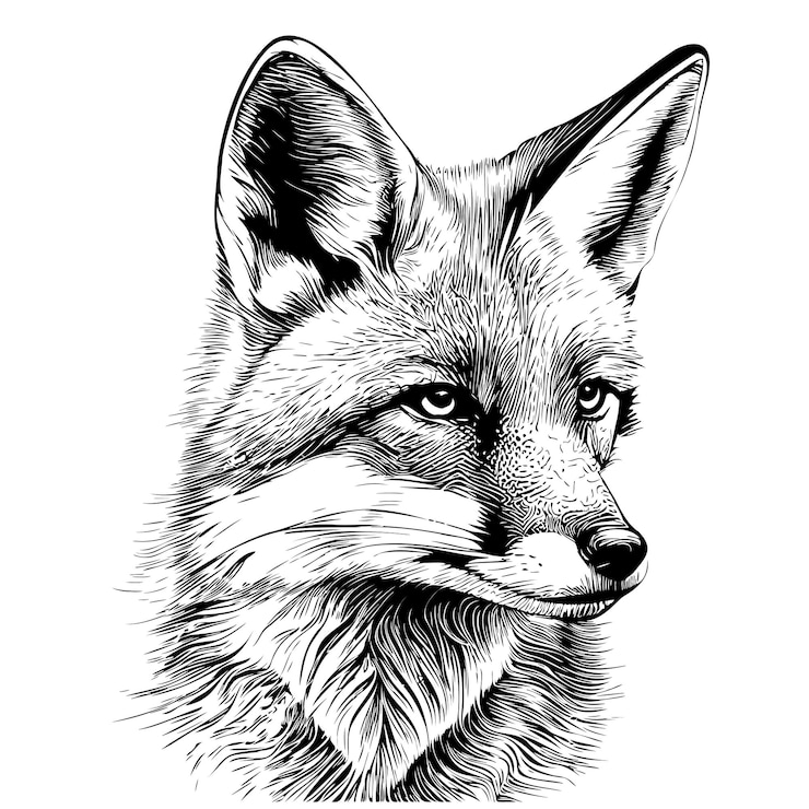 Vector fox portrait hand drawn sketch vector illustration wild animals